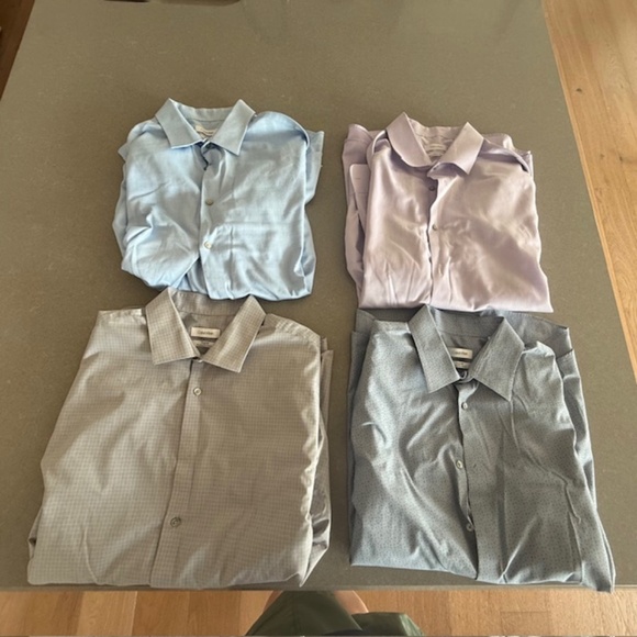 4 Men's Calvin Klein Button Dress Shirts 17.5" 34/35 - Regular Fit - Picture 1 of 14